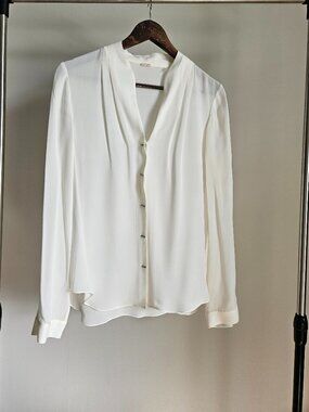 Elie Tahari 100% Silk V-Neck Blouse Ivory - Size S